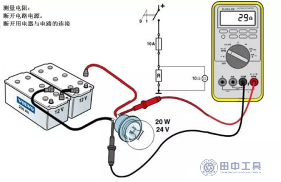 山东必博bibo卡车维修万用表测量电阻（Ω）和通断图